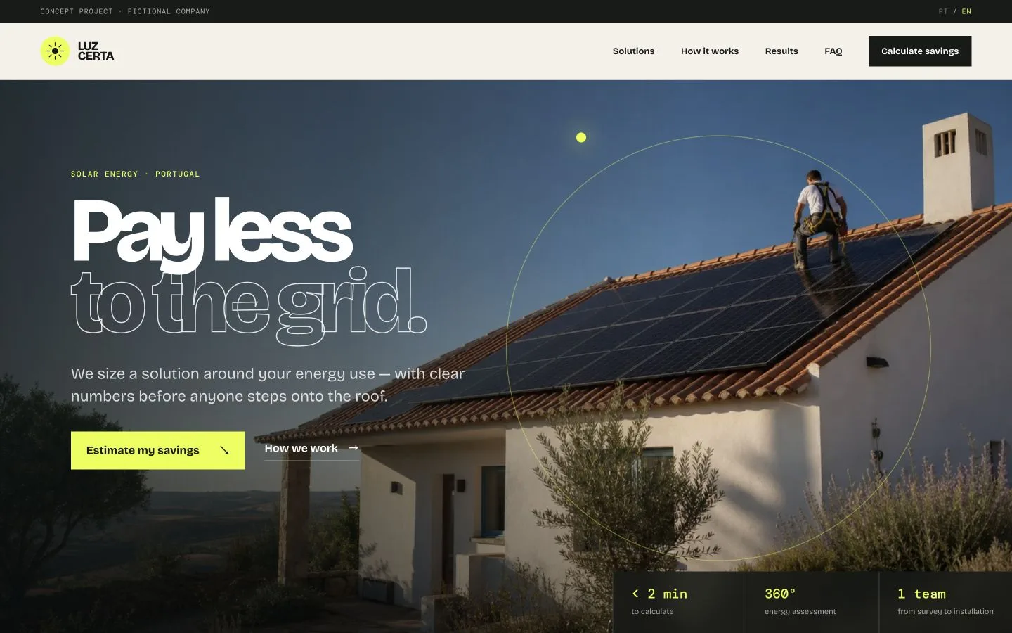 Website and savings calculator for a solar energy company