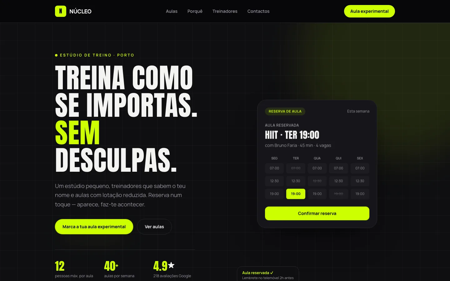 Website para estúdio de treino