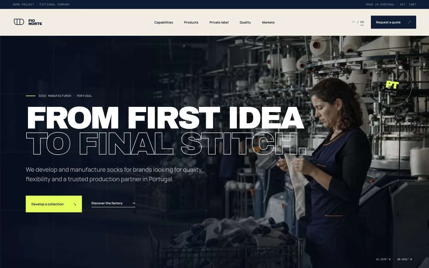 B2B website for a sock manufacturer