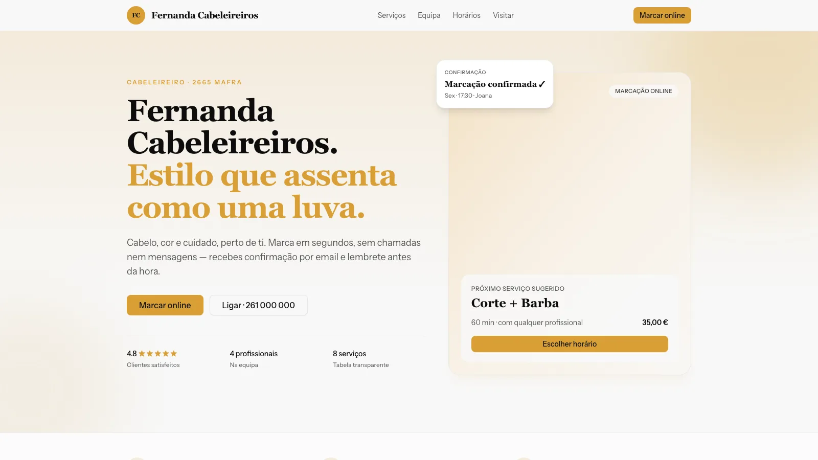 Website de marcações para cabeleireiro