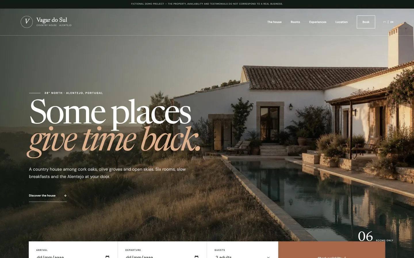 Website for a rural retreat in Alentejo