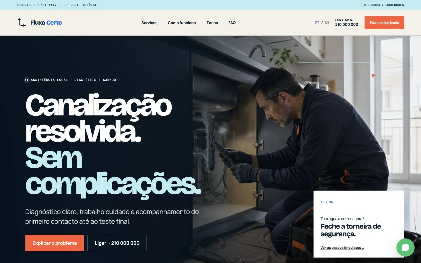 Website para empresa de canalização e assistência local