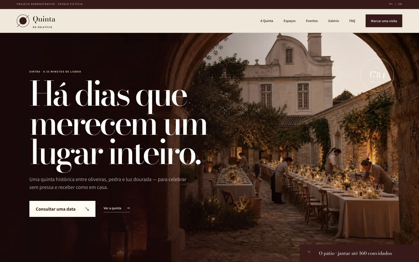 Website para quinta de casamentos e eventos
